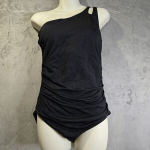 Holipick One Piece Swimsuit Size XL Black One‎ Shoulder Ruched Tummy Control